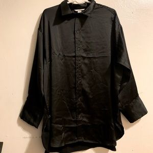H&M Black satin button up shirt